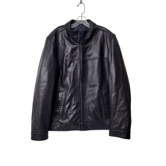 Tommy Hilfiger Other - Tommy Hilfiger Black Genuine Leather Bomber Jacket Men's Size XL